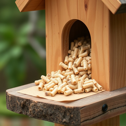 Fat pellets on wooden bird table