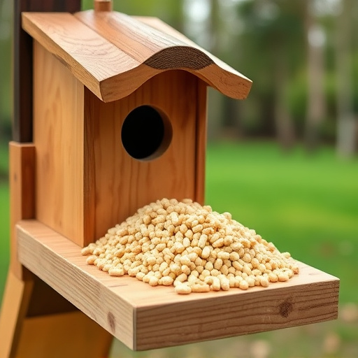 Fat pellets on wooden bird table
