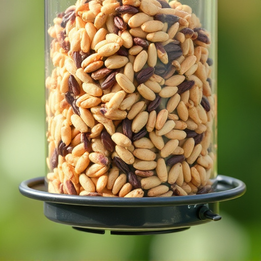 Feeder filled with husk-free bird seeds