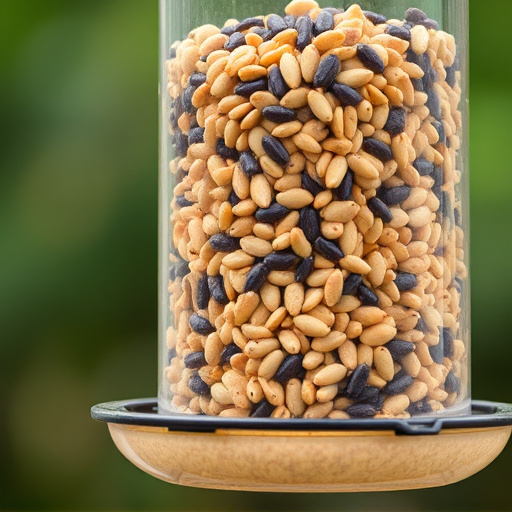 Feeder filled with husk-free bird seeds