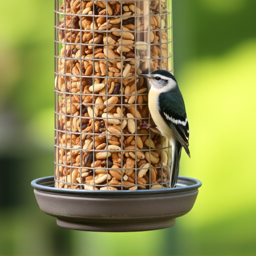 Feeder filled with husk-free bird seeds