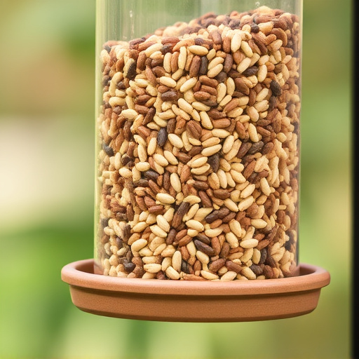 Feeder filled with husk-free bird seeds