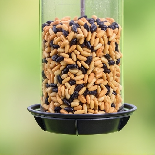 Feeder filled with husk-free bird seeds