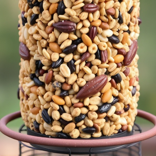Feeder filled with mixed seeds and nuts
