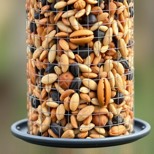 Feeder filled with mixed seeds and nuts