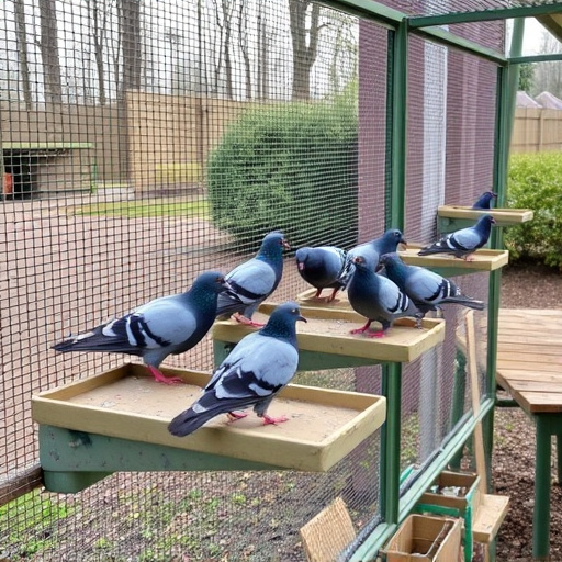 Feeding area with pigeon-proof features