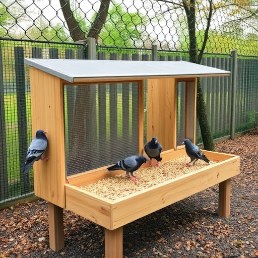 Feeding area with pigeon-proof features