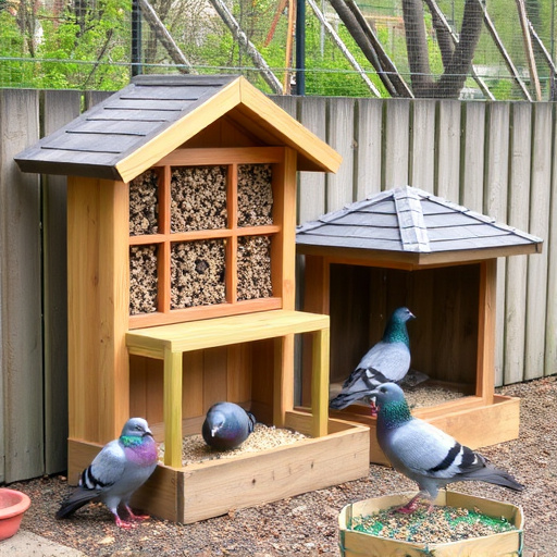 Feeding area with pigeon-proof features