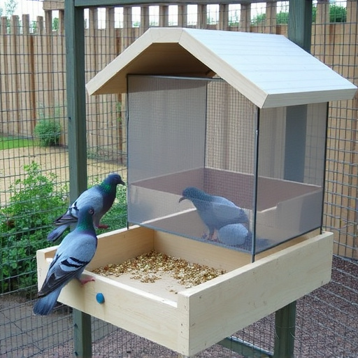 Feeding area with pigeon-proof features