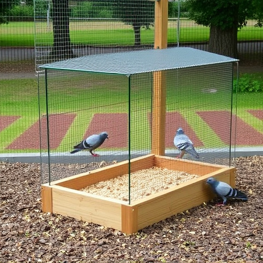 Feeding area with pigeon-proof features