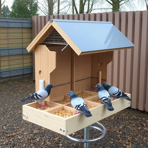 Feeding area with pigeon-proof features