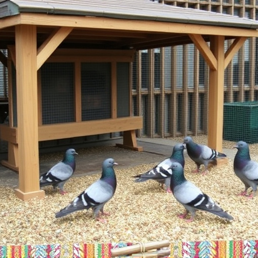 Feeding area with pigeon-proof features