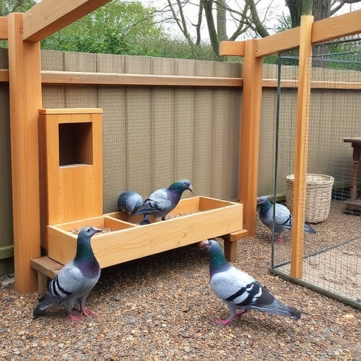 Feeding area with pigeon-proof features