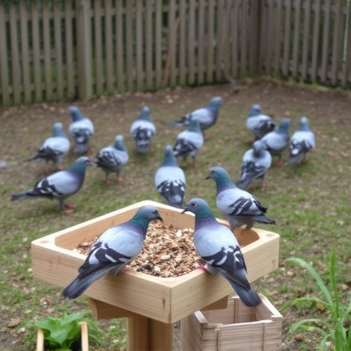 Feeding area with pigeon-proof features