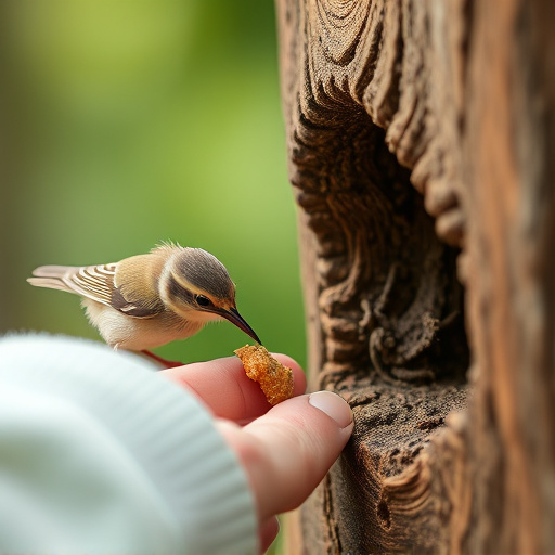 Feeding soft mealworms to fledgling