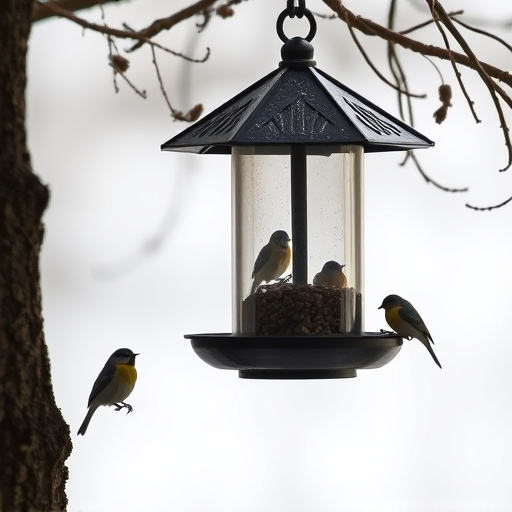 Feeding station with small bird silhouettes