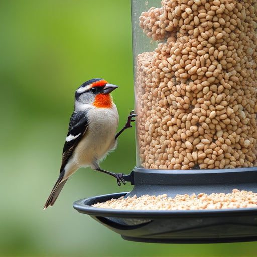 Finch on hanging feeder with tiny seeds