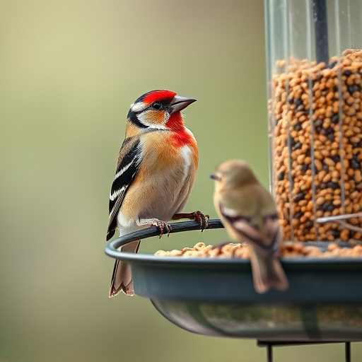Finch on hanging feeder with tiny seeds