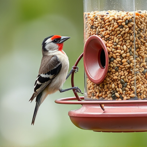 Finch on hanging feeder with tiny seeds
