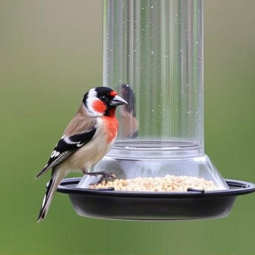 Finch on hanging feeder with tiny seeds