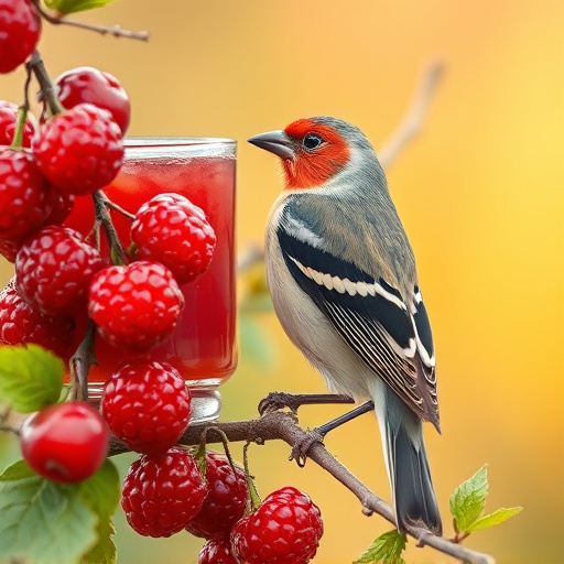 Finch perched beside berry-flavoured suet