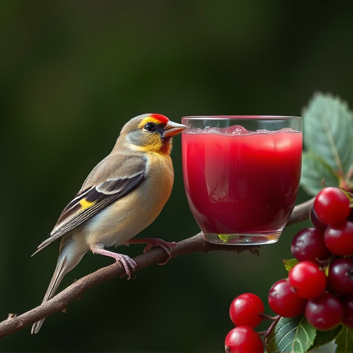 Finch perched beside berry-flavoured suet