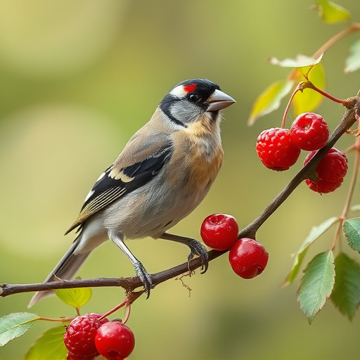 Finch perched beside berry-flavoured suet