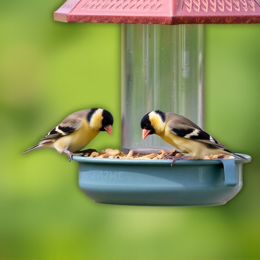 Finches eating from hanging bird table