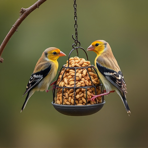 Finches eating niger seed mix