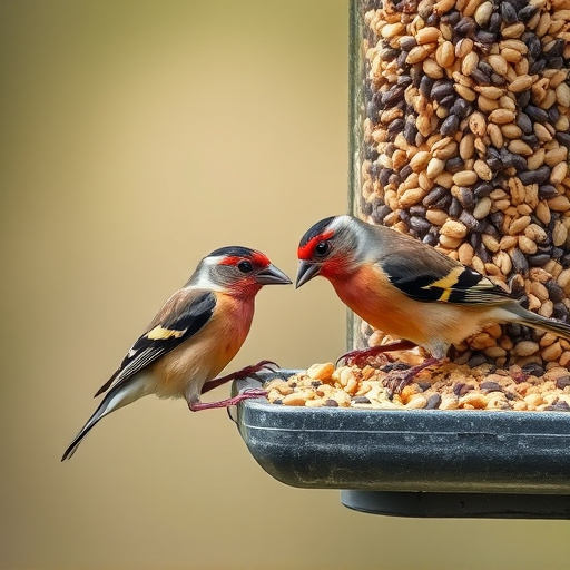Finches eating niger seed mix