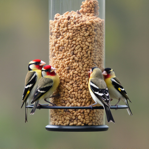 Finches feeding on nyjer seed feeder