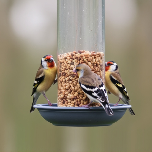 Finches feeding on nyjer seed feeder