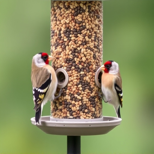 Finches feeding on nyjer seed feeder