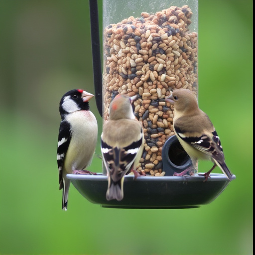 Finches feeding on nyjer seed feeder