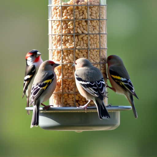 Finches feeding on nyjer seed feeder