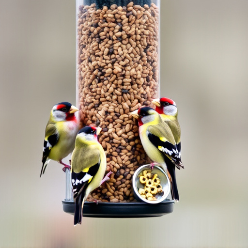 Finches feeding on nyjer seed feeder