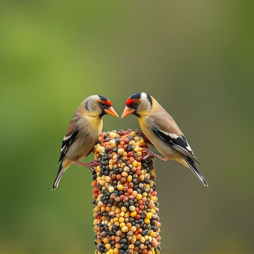 Finches pecking at niger seed mix