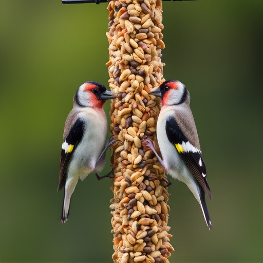 Finches pecking at niger seed mix