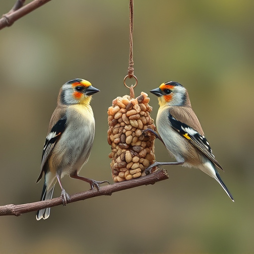 Finches pecking at niger seed mix