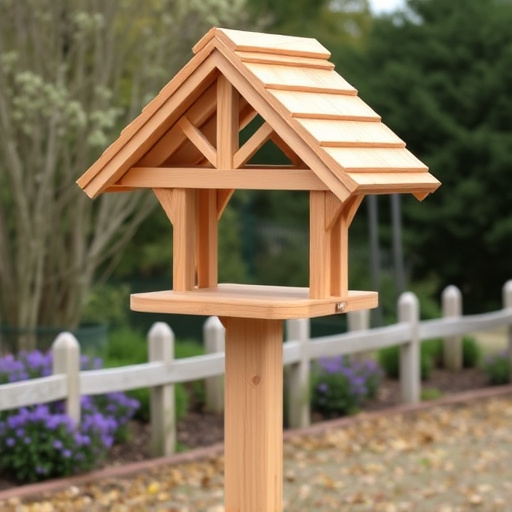Freestanding bird table with pitched roof