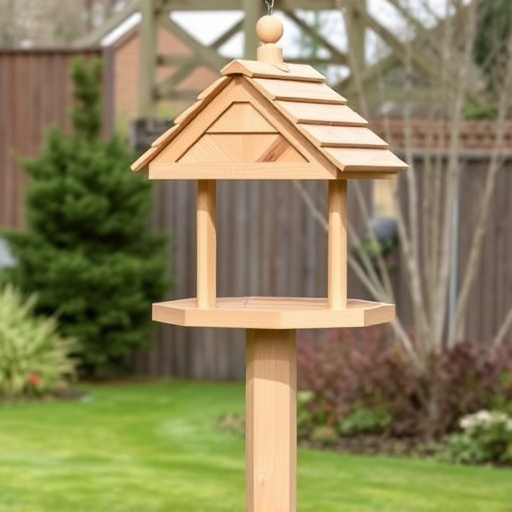 Freestanding bird table with pitched roof