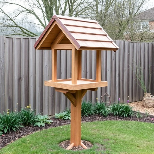 Freestanding bird table with pitched roof