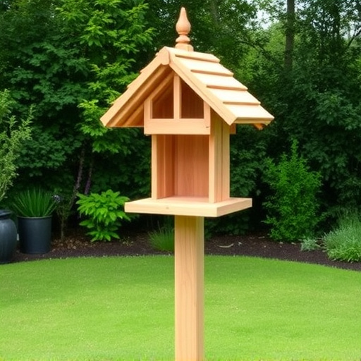 Freestanding bird table with pitched roof