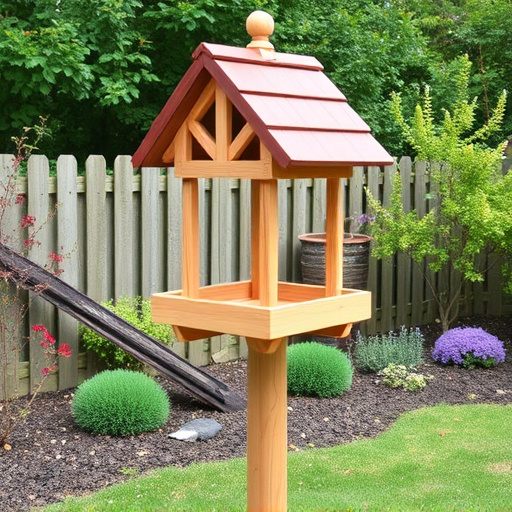 Freestanding bird table with pitched roof