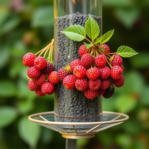 Fresh berries on garden bird feeder