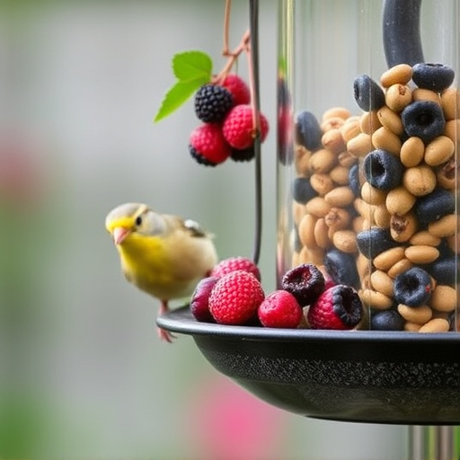 Fresh berries on garden bird feeder
