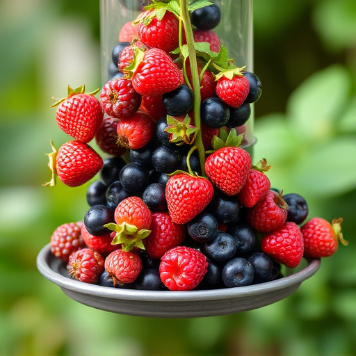 Fresh berries on garden bird feeder