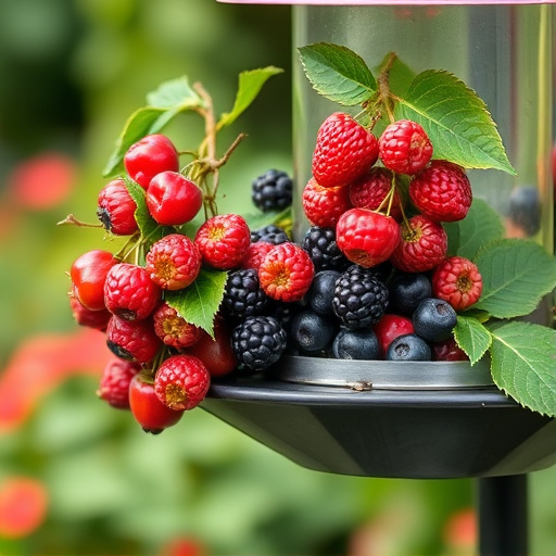 Fresh berries on garden bird feeder
