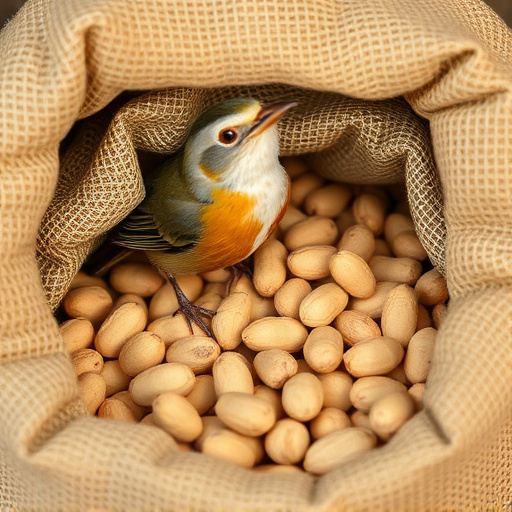 Fresh bird peanuts in rustic storage sack