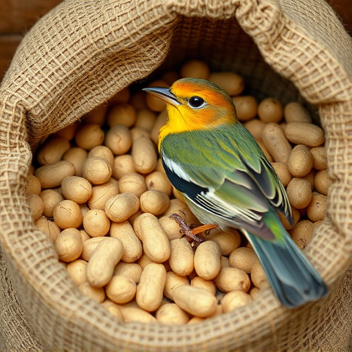 Fresh bird peanuts in rustic storage sack